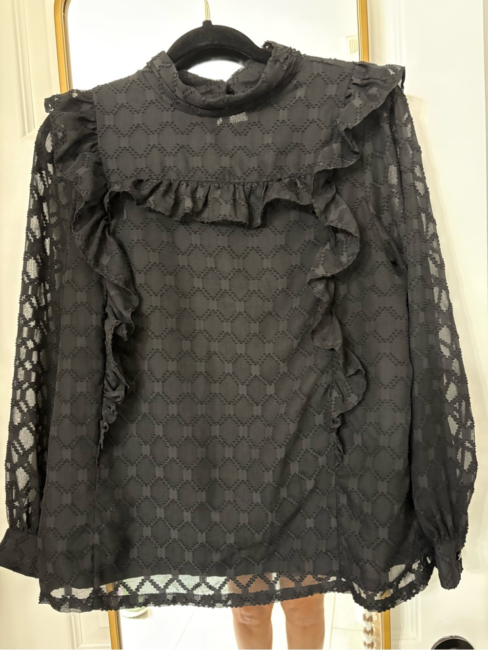 Jade Black Ruffle Lace High-Neck Blouse